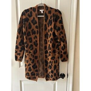 Nine West Leopard Print Duster Cardigan Size Small Womens Cardicoat Sweater